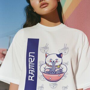 Kawaii Ramen Cat Graphic T-Shirt